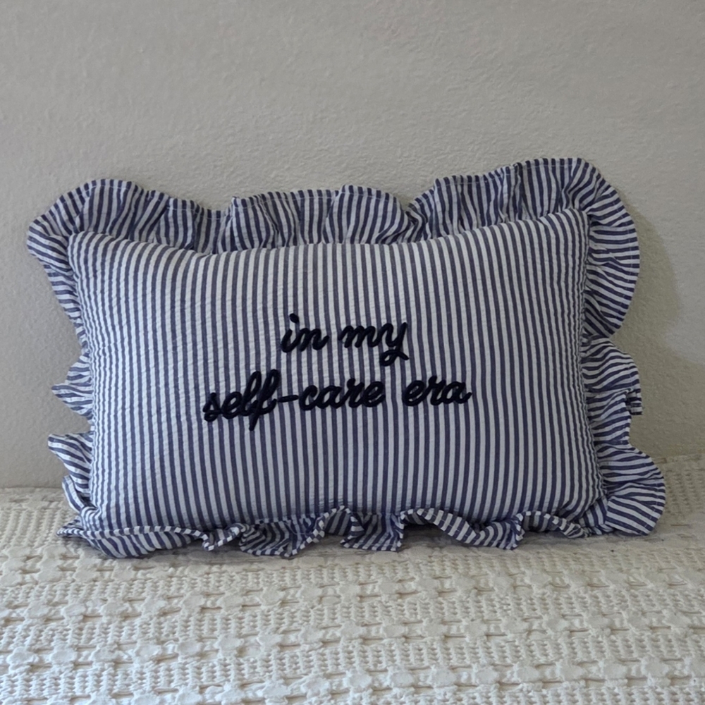 In My Self Care Era Blue Throw Pillow